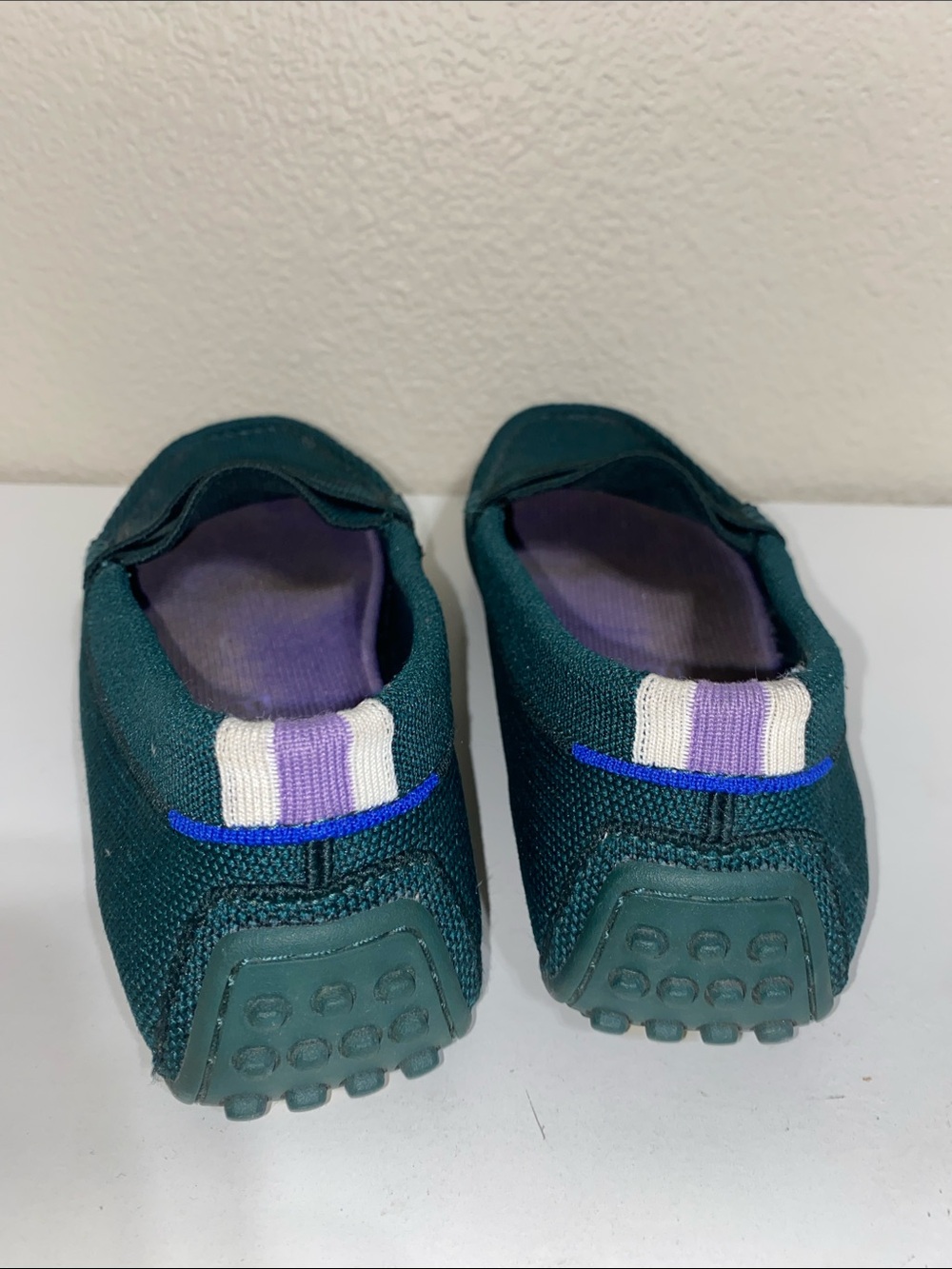 Rothy's Women’s Teal Knit Slip-On Penny Loafers with Purple Insole - Picture 2 of 3